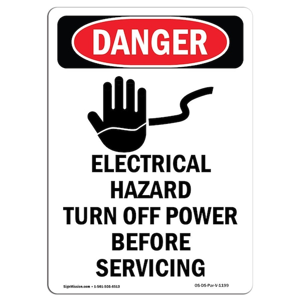 Safety Sign, OSHA Danger, 5" Height, Electrical Hazard Turn, Portrait, 10PK